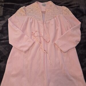 Vnt‎ Evelyn Pearson Pink Quilted Long Nightgown House Coat Women Size Med Granny